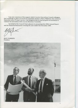 President thanking colleagues and image of Max Roberts, Jon Isaacs and Ivan Cribb at new library site