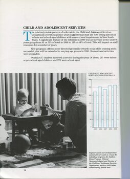 General Manager's report with image of Denis Thomas with a child and bar graph showing new referrals for last 5 years