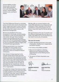 Message from our Chair and CEO with image of Andrew Moffat and Ron Hooton talking to Chris Page, Caroline Lane and David Steeds at Kooyong