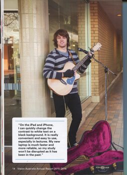 Josh Campbell and his guitar playing outside Commonwealth Bank in Dean Street, Albury