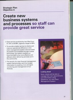 Summary of outcomes against Strategic Plan with image of man using tablet listening to screen reader