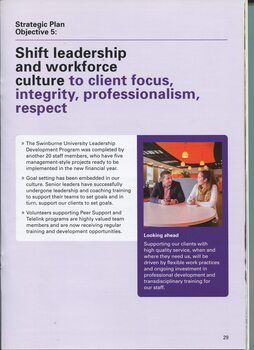 Summary of outcomes against Strategic Plan with image of man and woman talking at Kooyong 