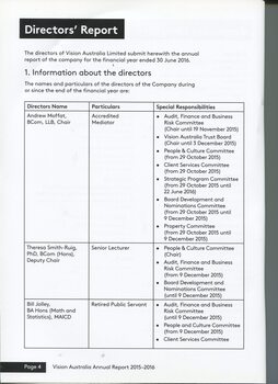 Information about the directors and responsibilities