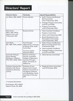 Information about the directors and responsibilities