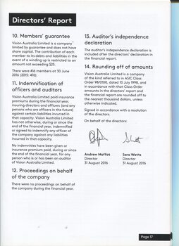 Corporate Governance information including indemnification of auditors