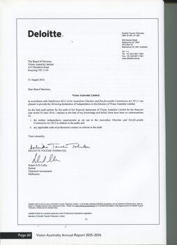 Letter from Deloitte as lead audit partner