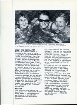 President’s report with image of three blind swimmers smiling in the pool