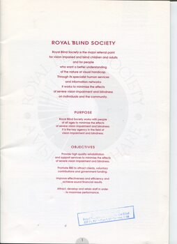Purpose, objectives and overview of Royal Blind Society