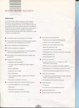 List of services provided by the Royal Blind Society