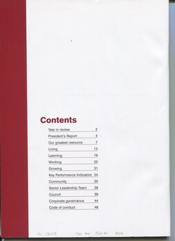 Contents listing with page numbers