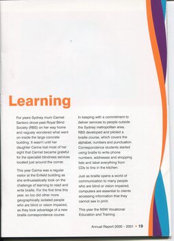 Overview of how the Santoro family got in touch with RBS who helped their daughter read and learn Braille
