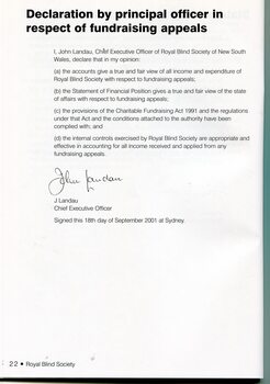 Declaration by principal officer in respect to fundraising appeals
