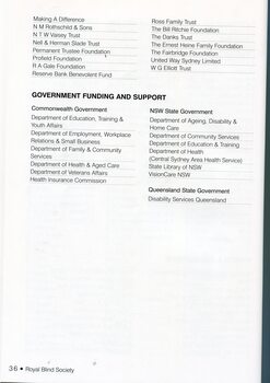 Trusts and Foundation support and Government Funding and Support received
