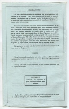 Special Notes, Prices and Money order information