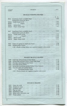 Price list of items available from RNIB