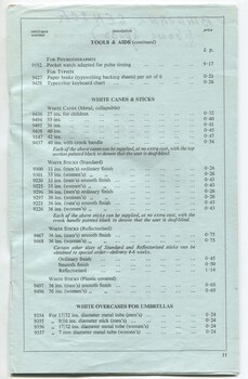 Price list of items available from RNIB