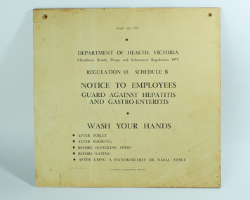 Notice to Employees Guard Against Hepatitis and Gastro-Enteritis Wash Your Hands on square sign