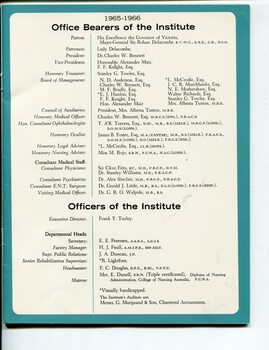 List of Main Office Bearers, including consulting medical staff and Patrons