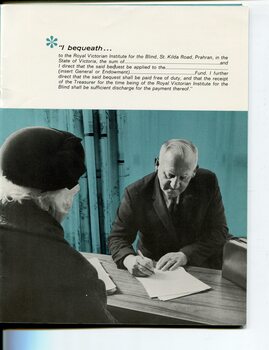 Information on how to leave a bequest and man writing on desk with woman looking on