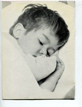 Young boy snuggled in bed with toy