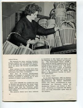 Woman gathering handled cane baskets from a pile