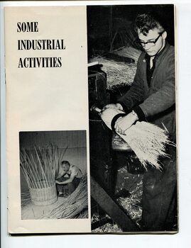 Man creating a large cane basket and another a millet broom in the workshop
