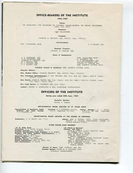 List of Main Office Bearers, including consulting medical staff and Patrons