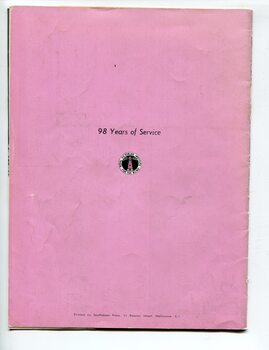 Pink background with "98 Years of Service" and pink lighthouse in RVIB logo