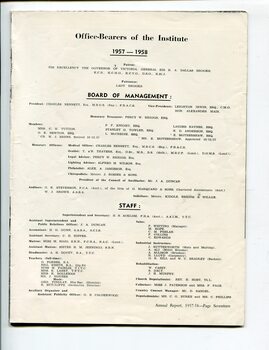 List of Main Office Bearers, including consulting medical staff and Patrons