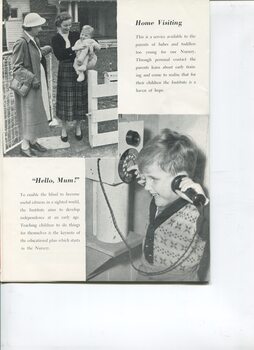 Home visiting service with mother and child at their gate and boy talking to his parents on the telephone