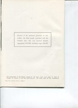 Credit for photographs, except front cover, and advice that 85,749 in wages was paid this year