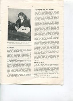 Board of Management report for the year ended 1953 and senior girl using a sewing machine