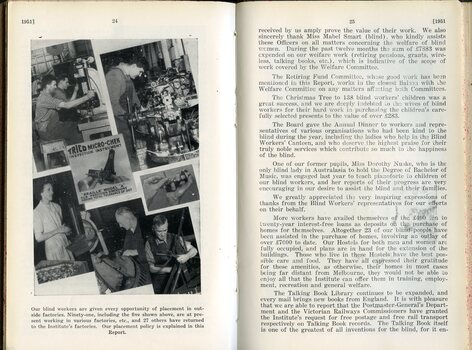 Images of blind workers and report to Life Governors and Subscribers