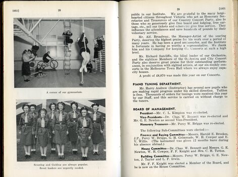 Image of gym and girl guides and report to Life Governors and Subscribers