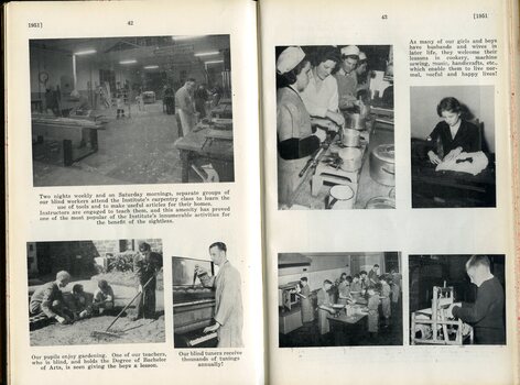 Various images of workers and kids learning