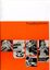 Orange background with five images: typing, pot on stove, Braille library, person working at screen magnifier and child playing