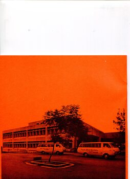 RBS buses outside Enfield building with picture tinted orange
