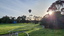 Hot air balloon hovering over Malvern sports grounds, view from path to Blind Cricket oval