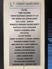 Plaque listing financial supporters for Newcastle office
