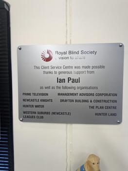 Plaque listing financial supporters for Newcastle office