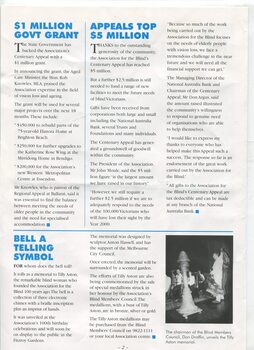 Articles '$1 Million grant', 'Appeal tops $5 Million', 'Bell a Telling Symbol' and image of Don Draffin unveiling Tilly Aston memorial 