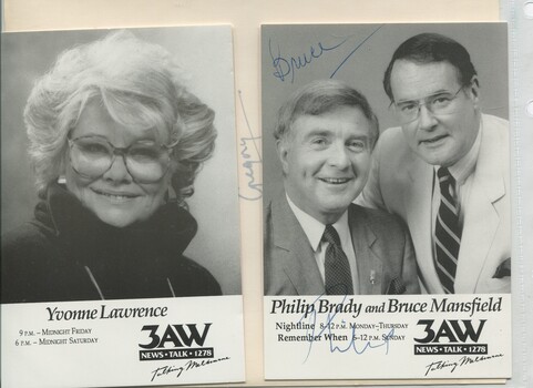 Photographs of Yvonne Lawrence, Bruce Mansfield and Philip Brady