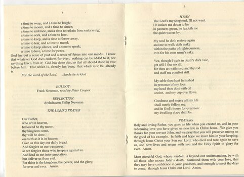 Order of service for John Wicking held at St John's Church, Toorak