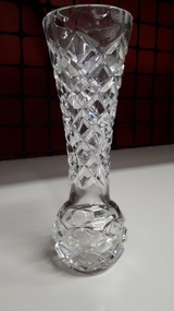 Cut glass vase with inscription on base