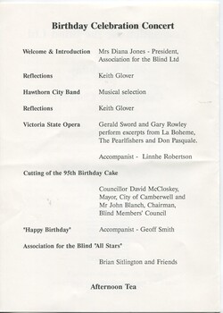 Program of events during the concert