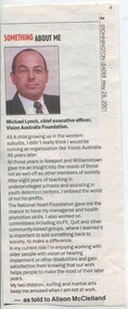 Newspaper article with colour portrait of Michael Lynch