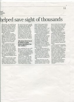Obituary of Gerard Crock, an ophthalmologist who pioneered micro-surgery in his field