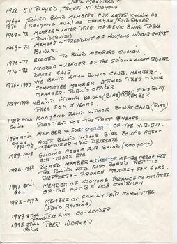 Handwritten notes by unnamed source of Neil's activities