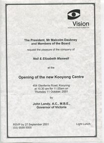 Invitation to the opening of the new Kooyong Centre