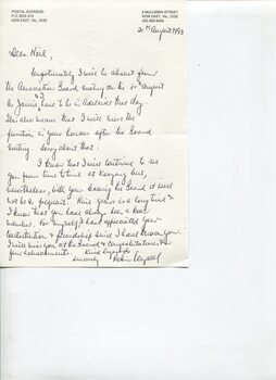 Handwritten letter from Robin Pleydell to Neil Maxwell